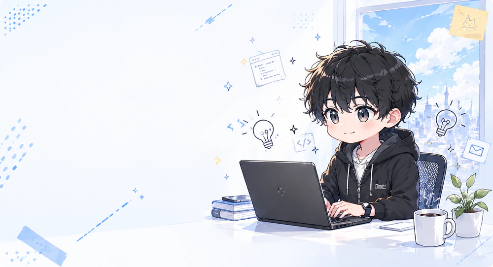 Tanaka Shunya — chibi character at his laptop